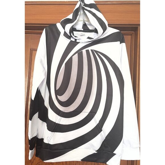 Unbranded Other - Black Grey White Swirl Hoodie Sweatshirt Psychedelic Geometric Skater New XL